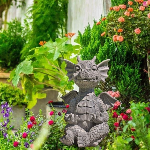 Meditations Havedrage Statue, Harpiks Zen Drage Statue, Have-FA6-