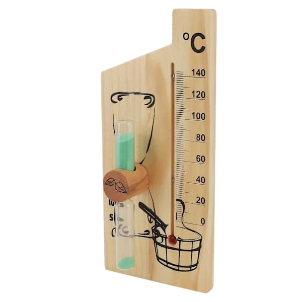 Badstuetermometer Sandtimer 15 Minutter Gull Tre 0 til 140 Celsius Grader Temperaturmåler Veggmontert Badstutilbehør