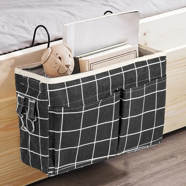 Hanging Storage Basket With Hook Bedside Wall Hanging Storage Bag Hanging Black Plaid