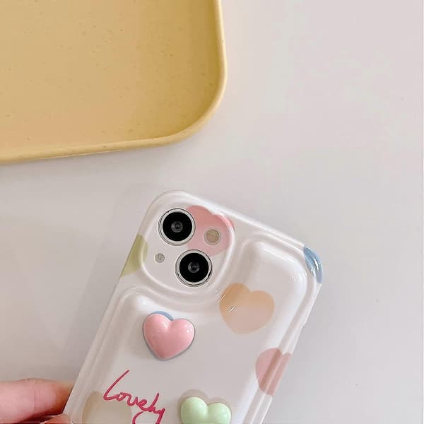 Søtt 3D Hjerteformet Mykt iPhone-deksel (Hvit, iPhone 11 Pro Max)
