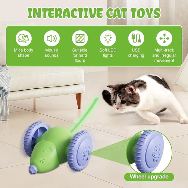Automatic Cat Toy with LED Lights, USB Rechargeable Interactive Mouse, Indoor Cat Toy, Gift for Kittens