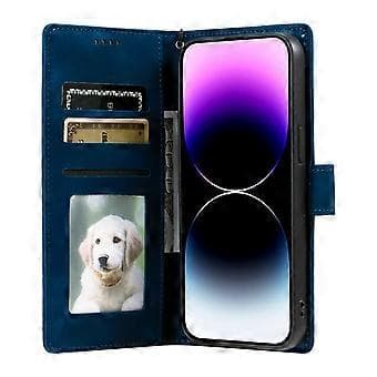 Style 018 Compatible For iPhone 16 Pro Case Embossed Totem Skin Feel Wallet Leather Phone Case (Blue)