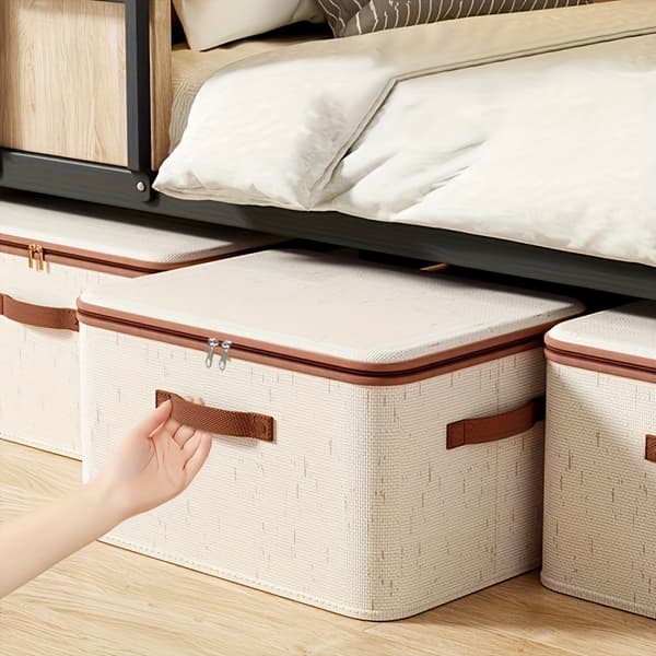 Foldable Under Bed Storage Box with Lid - Fabric Organizer for Clothes and Bedding 【Beige】 2XL 【Beige】 2XL