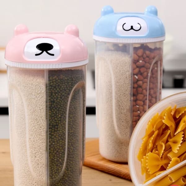 Large multi-compartment container for cereals, rice, pasta, flakes and nuts Pink