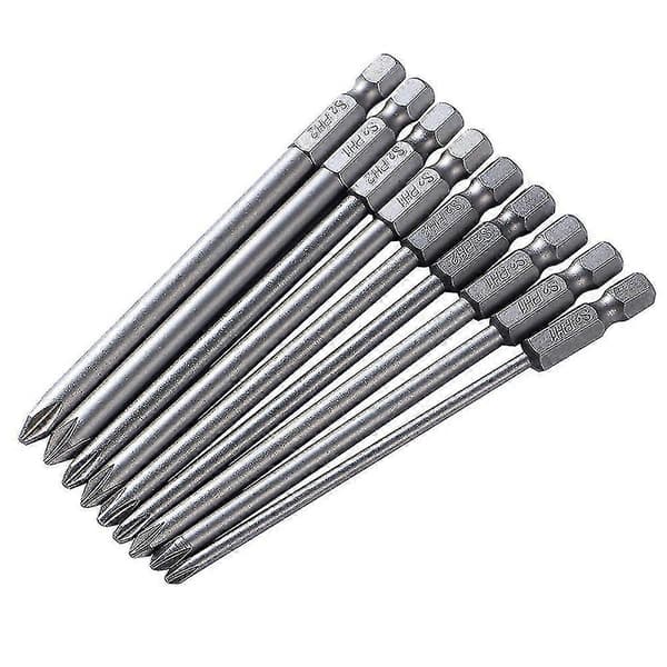 9 stk S2 Stål 100mm 1/4 tomme Hex Magnetisk Ph1 Ph2 Phillips Skruetrækker Bits Sæt