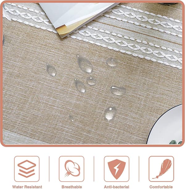 Cotton and Linen Tablecloth with Pompoms for Kitchen, Dining Room, Rectangular/Oblong Wrinkle-Free Tablecloths (140 x 220 cm, 6-8 Seats)