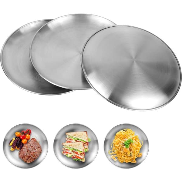 3 runde campingtallerkener i rustfritt stål, 20 cm