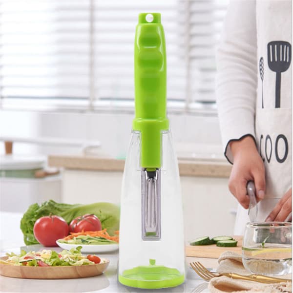 Handheld Vegetable and Fruit Peeler with Storage Container, Safe Potato, Cucumber, and Apple Peeling Tool for Daily Kitchen Use