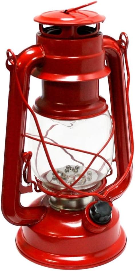9.5-inch Red Metal 15 LED Hurricane Lantern with Dimmer Switch