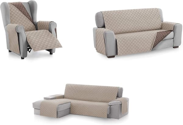 Beige sofföverdrag, 3-sits. Vändbar quiltad C