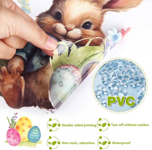 Easter Window Decorations Rabbit and Egg Design Electrostatic Adhesion Reusable 9 Sheets 20x30cm Includes Scraper