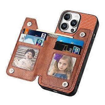 Compatible Case for iPhone 16 Pro Max Leather+PC+TPU Wallet Case with Zipper (Brown)