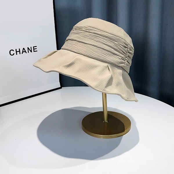 Snygg Plisserad Bucket Hat för Kvinnor Enfärgad Bomull Lätt Fiskehatt Vikbar Solskydd