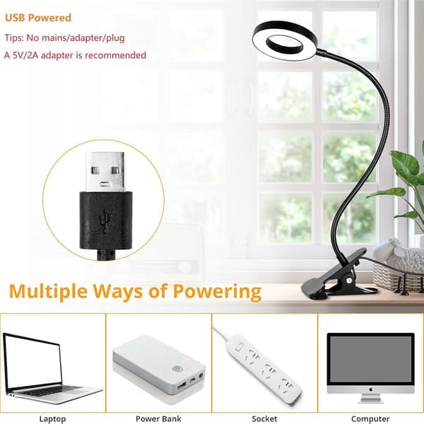 Clip-on Desk Lamp, 10 Dimmable Brightness 3 Light Modes Reading Lamp, Clip Lamp for Bedside Table for Painting, Crafts, Study, Video Conferencing