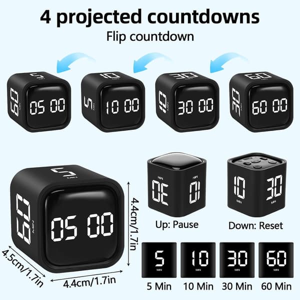 Pomodoro Timer Digital Cube Timer Kjøkkentimer Tidshåndtering Brukes På Kontor, Studier, Barn, Matlaging, Trening