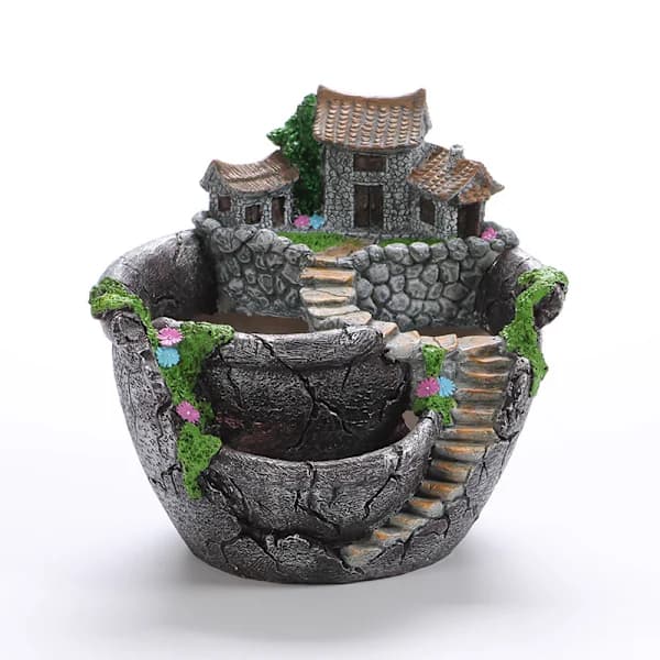 Resin Plant Pots for Home Garden, Orange【PL】