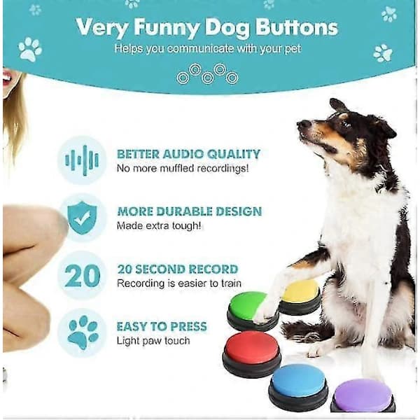 4 Recordable Dog Buttons Talking Button Set For Communication Pet Training Gift Green