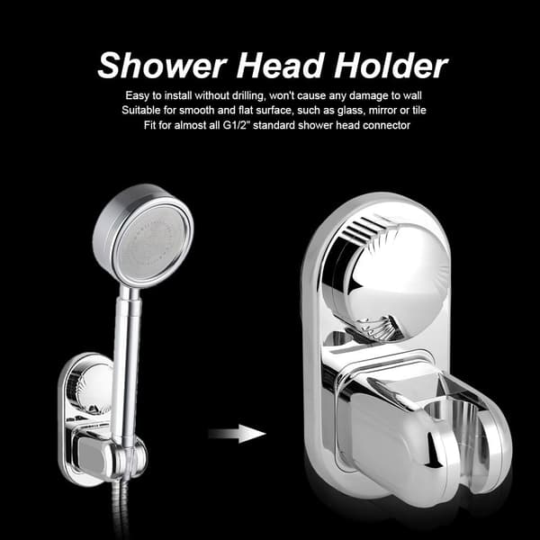 (Silver) Adjustable Shower Bracket without Drilling, Swivel Suction Cup, ZQKLA