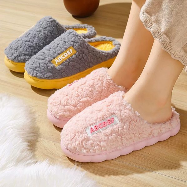 Höst- och vintertofflor i bomull för par, varma inneskor, tjocka, bekväma hemtofflor, pälsfodrade utomhusskor för män, rosa Pink Pink 38-39