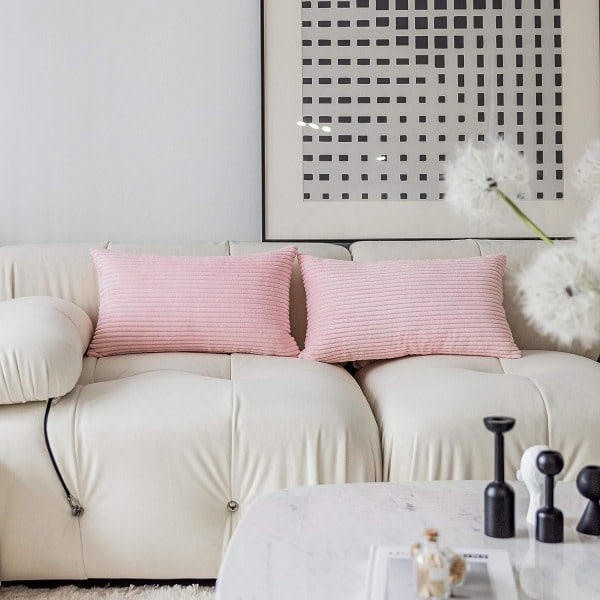 IC Cover 12x20 Sett med 2 Putetrekk Rosa Pynteputer for sofa Soveromsfest Bryllup Stue Jenterom, 12 x 20 tommer, Blush Pink