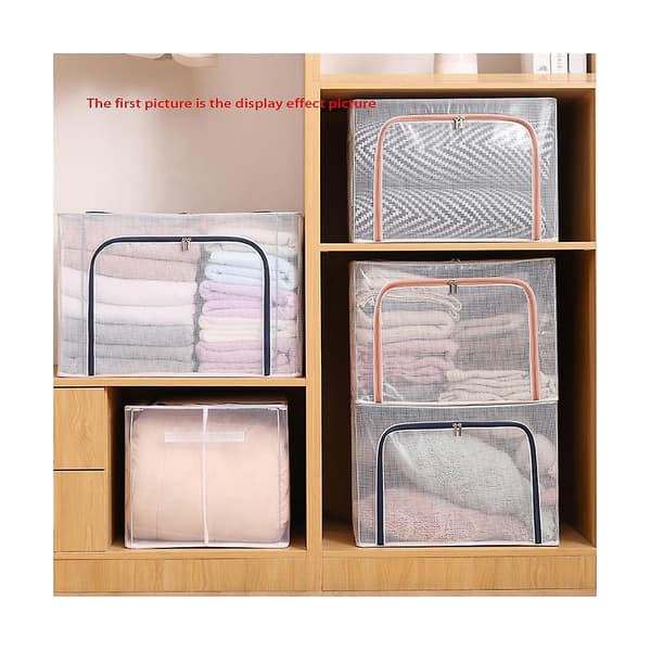 Fabric Clothes Steel Transparent Storage Box Bedding Blanket Pillow Shoe Rack Container Foldable S