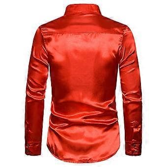 Men's Shirts, Sequin Lapel Long Sleeve Shirts (S Red)