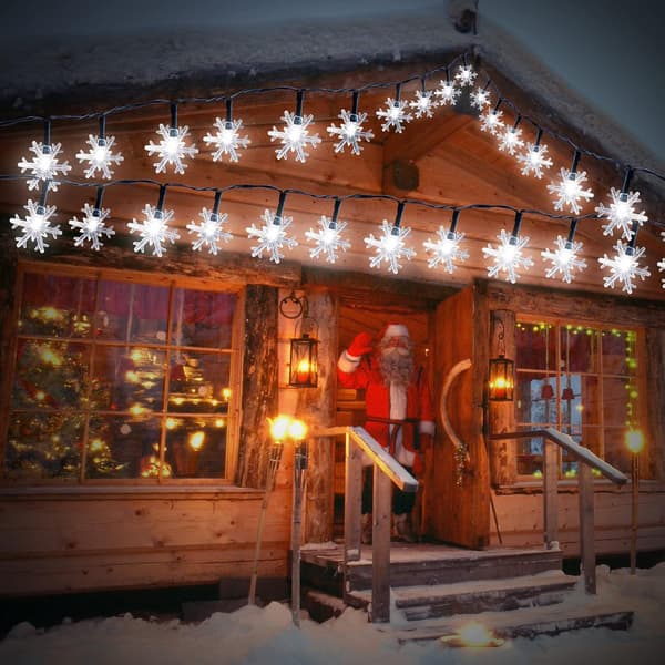 Solarbelysning for utendørs, 12M 100 LED Snøfnugg Julelys Vanntett 8 Lysmoduser Dekorasjonslys (Snøfnugg)