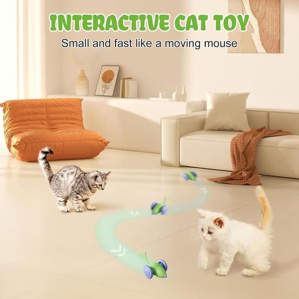 Automatic Cat Toy with LED Lights, USB Rechargeable Interactive Mouse, Indoor Cat Toy, Gift for Kittens