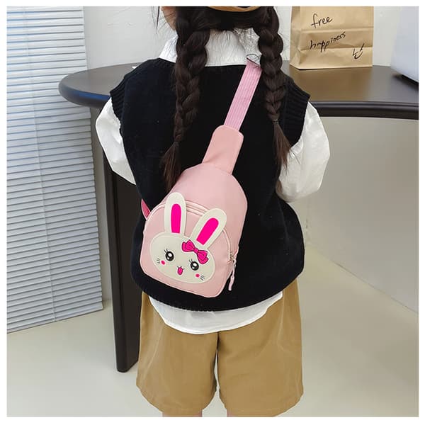 Pink Sling Backpack, Small Backpack for Girls, Kawaii Bag, Lightweight Canvas, Adjustable Shoulder Strap, Zipper
