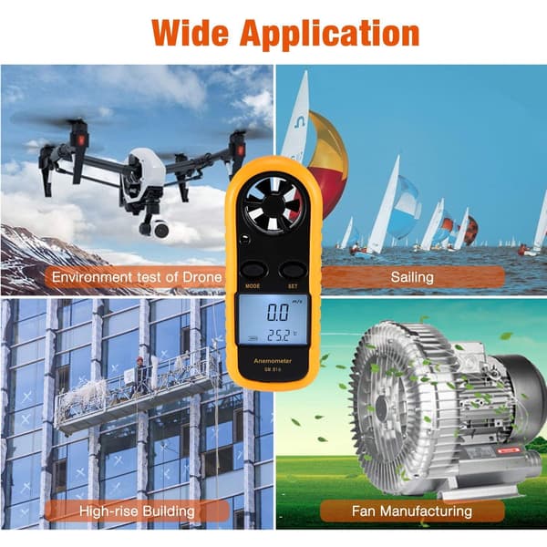 Anemometer Handheld, Digital LCD Backlight Wind Speed Meter, Lightweight Airflow Velocity Measurement