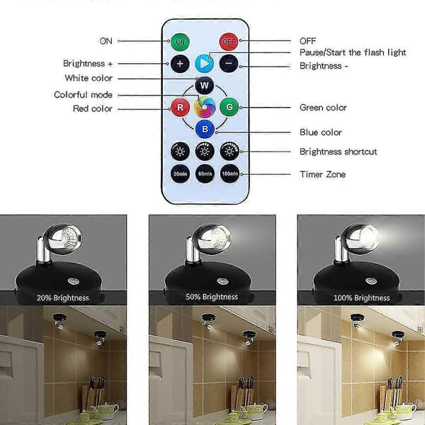 【LD】Wireless Spotlight Battery Operated Accent Lighting, Dimmable LED Spotlights with Remote Control Rotatable Wall 2pcs 2st