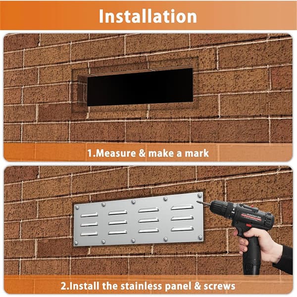 2-paknings ventilasjonspanel i rustfritt stål for grilltilbehør, 15\" x 4-1/2\"