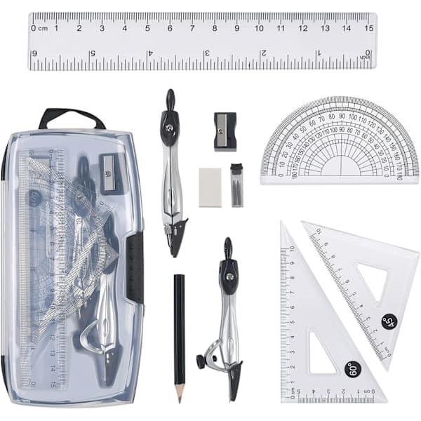 Geometry Set, 10 Pieces Geometry Set, Protractor Compass Pencil Ruler Pencil Lead Refills-FX-