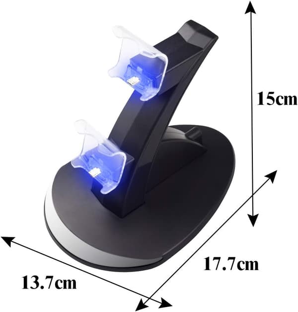 (Black) PS4 Controller Charging Station, Dual USB Fast Charging Stand with LED Indicator, Compatible