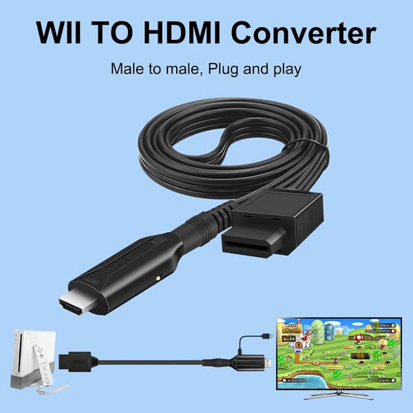 Wii til HDMI-omformer Wii HDMI-adapterkabel 1m/3.2ft 1080P egnet