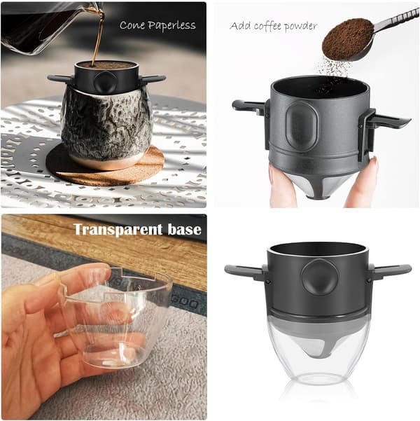 Reusable Permanent Coffee Filter Holder with Stainless Steel Double Filter Holder 1-2 Cups