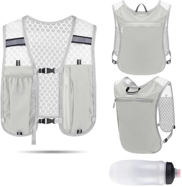 Hydration Running Vest, Lightweight with Hydration Bladder and Phone Holder, Reflective, Grey