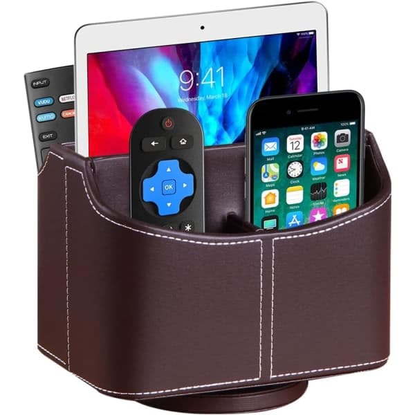 Leather Remote Control Holder with 360 Degree Rotatable TV Remote Control Holder