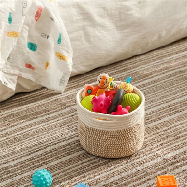 Cotton Rope Storage Basket with Handles, Laundry Basket, Trunk Organizer, Clothes Container for Nursery, 3