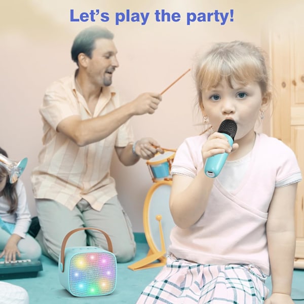 Mini Karaoke-maskin för barn och vuxna, bärbar Bluetooth-karaokespeaker med 2 trådlösa mikrofoner Blå