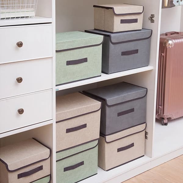 2X Storage Boxes with Lids, Foldable Washable Non-Woven Fabric Clothes Storage Box, Wardrobe Organizer, Storage Box (Beige)