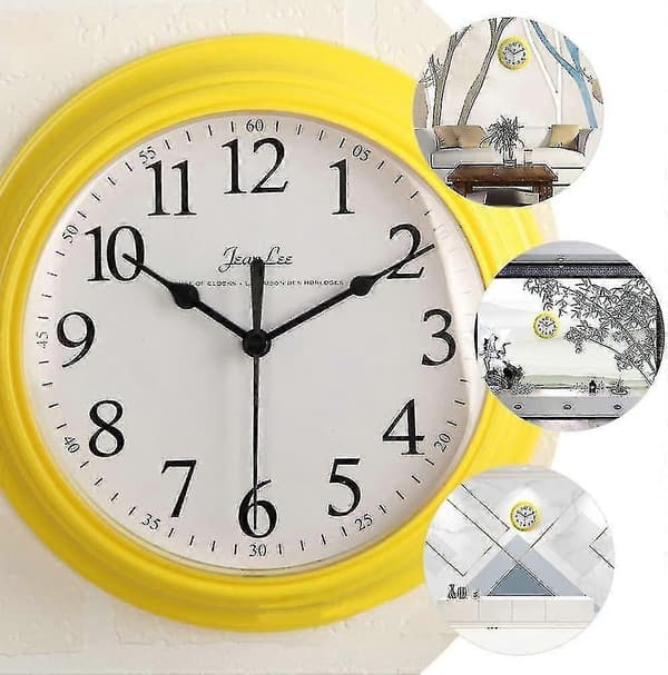 Silent Wall Clock - Round Yellow Wall Clock Non-Ticking Wall Clock Battery Operated Quartz Clock 9 Inch