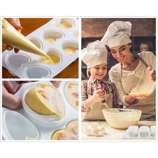 3D hjerteformet silikoneform til kage, hjerteformet mousseform, dessert, silikonemousse, bagning osv. (8 3D hjerteformede hulrum)