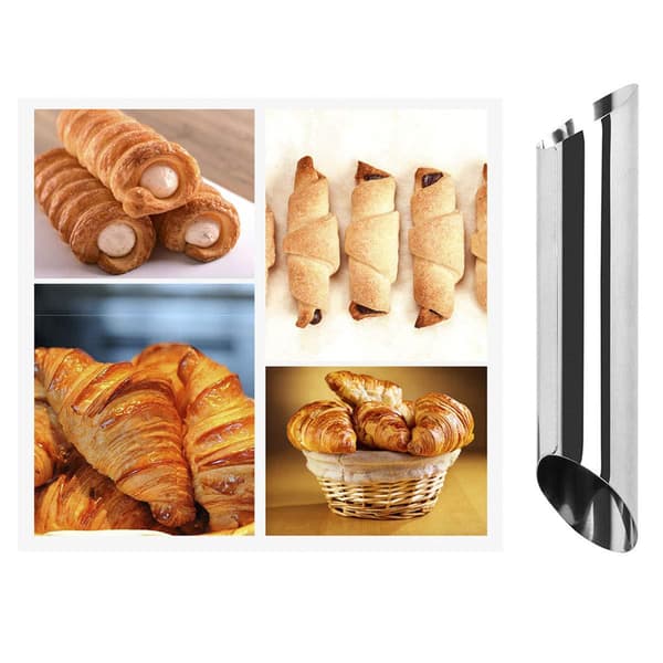 5-tommers store cannoliformer i rustfrit stål, non-stick flødehorn danske bageforme til croissant-skaller fløderulle, pakke med