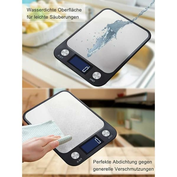 1g-10kg Digital Kitchen Scale with Touch Screen, USB Charging, Bright LCD Display, High Precision, Electronic Scale, Black