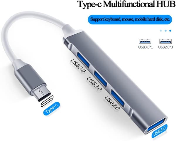 4-portars USB 3.0-hubb 5 Gbps höghastighets-typ-C-splitter USB-hubb för