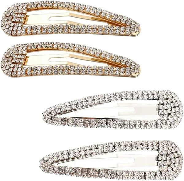 4 stk Rhinestone Snap Clips Store sølv, gull silver,gold