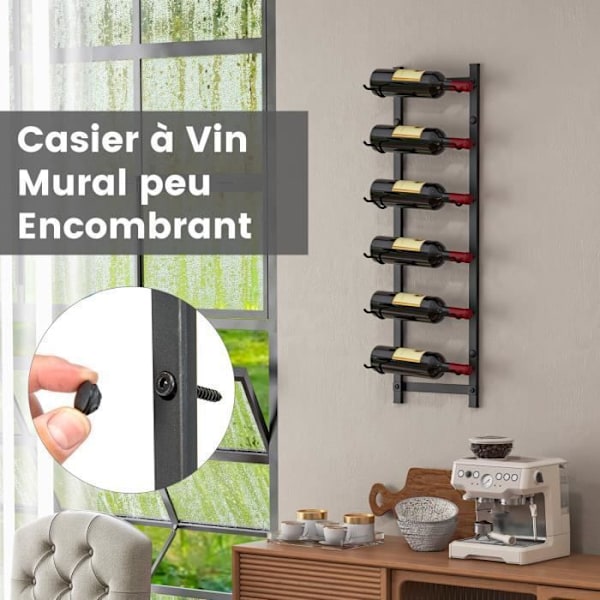 COSTWAY 73 CM metall veggmontert vinstativ, 6 flasker vinstativ/hylle for kjøkken, spisestue, kjeller og bar