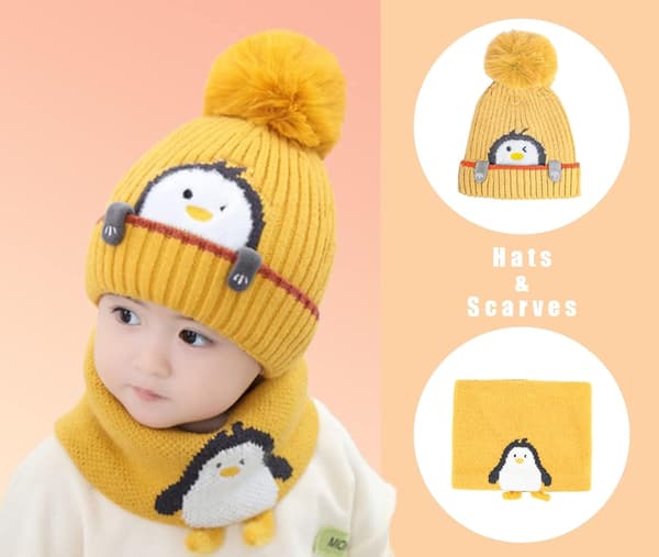 Mössa Halsduk Set Mössa Mössa Barn Vinter Baby Stickad Mössa
