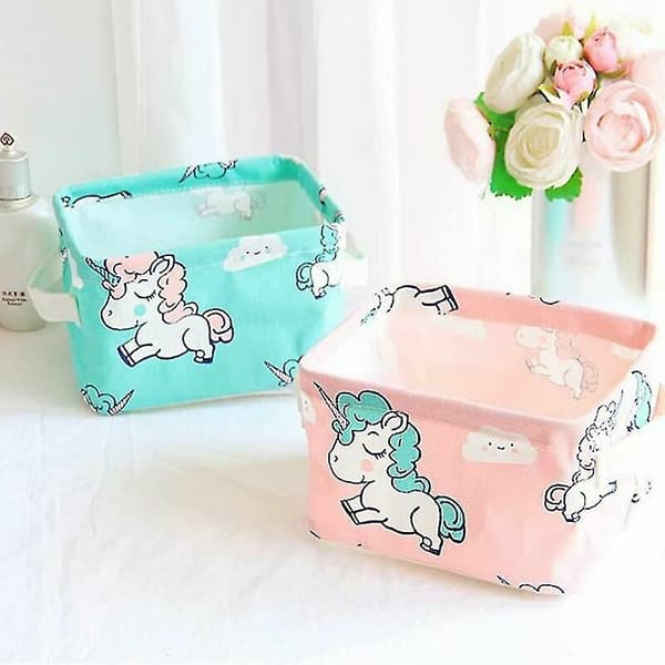 Cartoon Storage Box with Waterproof Coating, Unicorn Pony Desktop Storage Box (Blue)